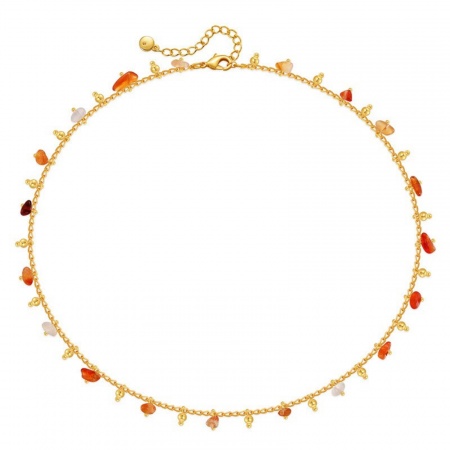 Picture of Wholesale Chip Beads Natural Stone Station Necklace, 18K Gold Plated Brass Women's Boho Chic Bohemia Ethnic Style Gift Jewelry For Retailer, 39cm(15.4") + 6cm(2.4") long