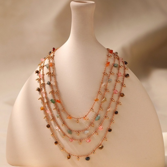 Immagine di Scheggia di Perle Pietra Naturale Collana della Stazione All'Ingrosso, Placcato Oro 18K Ottone Donne Stile Bohemien Stile Etnico Regalo Gioielli Per Rivenditore, 39cm + 6cm Lunghezza, 1 Pz