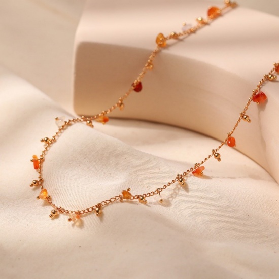Immagine di Scheggia di Perle Pietra Naturale Collana della Stazione All'Ingrosso, Placcato Oro 18K Ottone Donne Stile Bohemien Stile Etnico Regalo Gioielli Per Rivenditore, 39cm + 6cm Lunghezza, 1 Pz