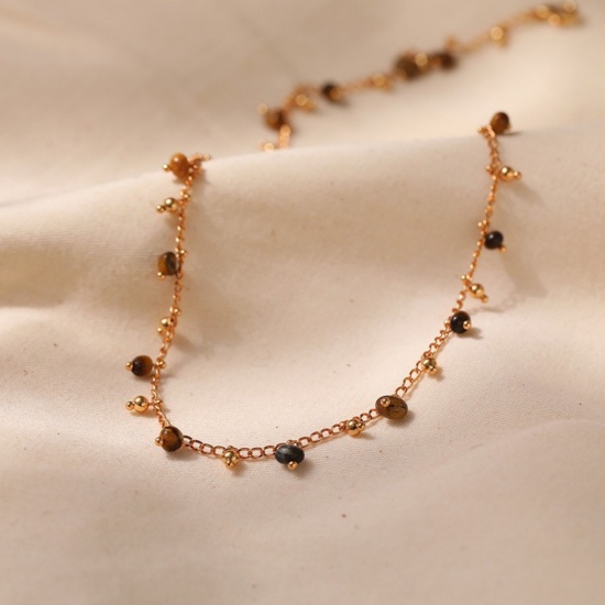 Immagine di Scheggia di Perle Pietra Naturale Collana della Stazione All'Ingrosso, Placcato Oro 18K Ottone Donne Stile Bohemien Stile Etnico Regalo Gioielli Per Rivenditore, 39cm + 6cm Lunghezza, 1 Pz