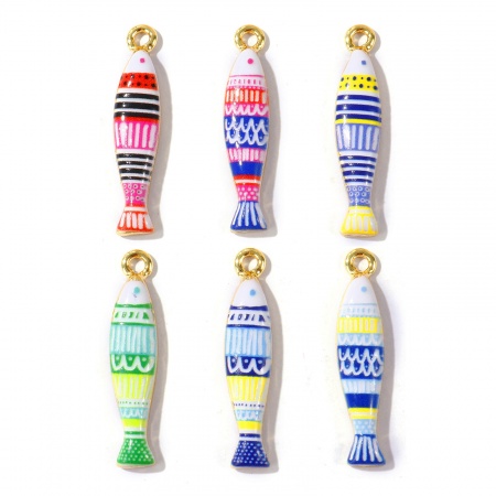Imagen de 2 Unidades Respetuoso del Medio Ambiente Latón Joyería del océano Colgantes Al Por Mayor 18K Oro Real Chapado Multicolor Pez Impreso 3.3cm x 0.7cm