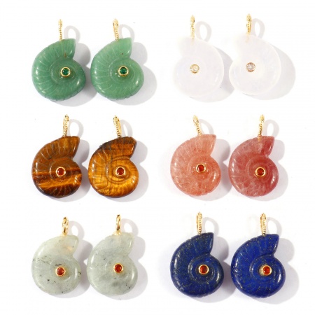 Imagen de 1 Unidad Latón & Gema Joyería del océano Colgantes Al Por Mayor Chapado en Oro de 18K Multicolor Caracola 26mm x 21mm