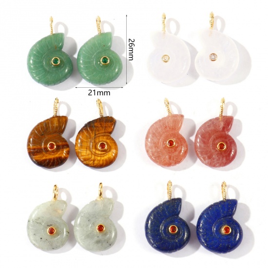 Bild von Messing und Edelstein Ozean Schmuck Charms Großhandel 18K Vergoldet Bunt Strandschnecke 26mm x 21mm