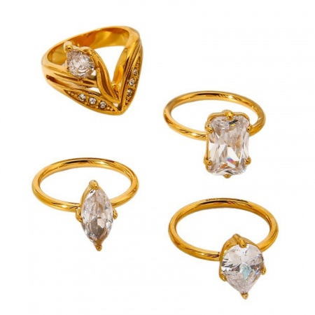 Bild von Großhandel Frauen Geschenk Klar Kubisches Zirkonia Uneinstellbar Ring, 18K Vergoldet 304 Edelstahl, Umweltfreundliche PVD Ins Stil Stilvoll Schmuckbedarf