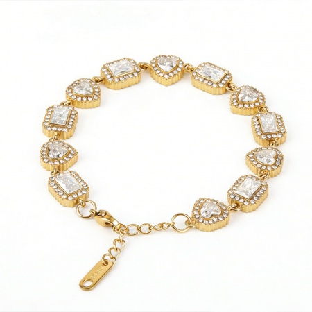 Picture of Wholesale Clear Cubic Zirconia 304 Stainless Steel Bracelets, 18K Gold Plated Eco-friendly PVD, Women's Exquisite Stylish Gift Jewelry Supply