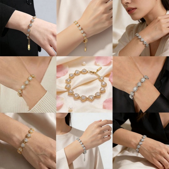 Picture of Wholesale Clear Cubic Zirconia 304 Stainless Steel Bracelets, 18K Gold Plated Eco-friendly PVD, Women's Exquisite Stylish Gift Jewelry Supply