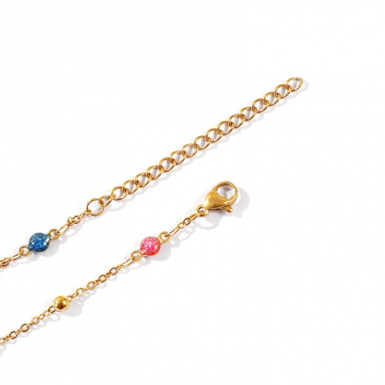 Picture of Wholesale Double-sided Enamel 304 Stainless Steel Link Cable Chain Station Necklace, 18K Real Gold Plated Eco-friendly PVD Waterproof Anti-Tarnish Hypoallergenic, Women's Exquisite Stylish Gift Jewelry Supply, 17cm(6.7") + 5cm(2") long