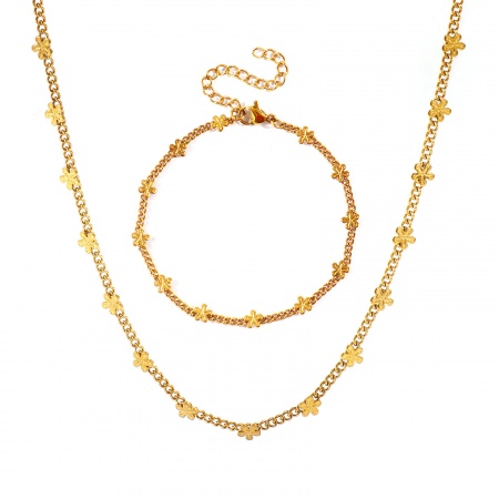 Immagine di Fiore Collana & Bracciale All'Ingrosso, Catena a Maglia Fatta a Mano Multicolore 304 Acciaio Inossidabile, Donne Ecologico Squisito Elegante Regalo Gioielli Per Rivenditore, 1 Pz