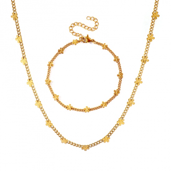 Immagine di Fiore Collana & Bracciale All'Ingrosso, Catena a Maglia Fatta a Mano Multicolore 304 Acciaio Inossidabile, Donne Ecologico Squisito Elegante Regalo Gioielli Per Rivenditore, 1 Pz
