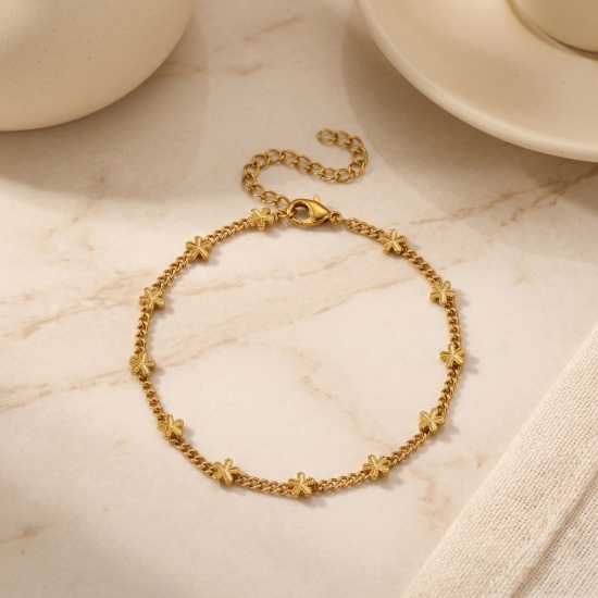 Immagine di Fiore Collana & Bracciale All'Ingrosso, Catena a Maglia Fatta a Mano Multicolore 304 Acciaio Inossidabile, Donne Ecologico Squisito Elegante Regalo Gioielli Per Rivenditore, 1 Pz