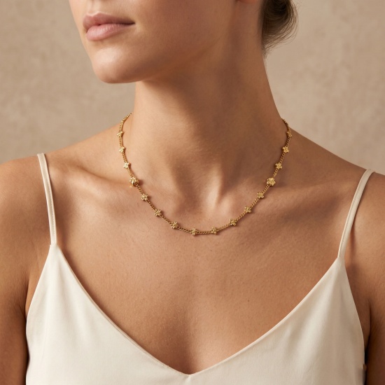 Immagine di Fiore Collana & Bracciale All'Ingrosso, Catena a Maglia Fatta a Mano Multicolore 304 Acciaio Inossidabile, Donne Ecologico Squisito Elegante Regalo Gioielli Per Rivenditore, 1 Pz