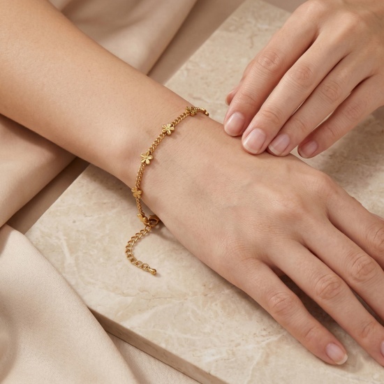 Immagine di Fiore Collana & Bracciale All'Ingrosso, Catena a Maglia Fatta a Mano Multicolore 304 Acciaio Inossidabile, Donne Ecologico Squisito Elegante Regalo Gioielli Per Rivenditore, 1 Pz