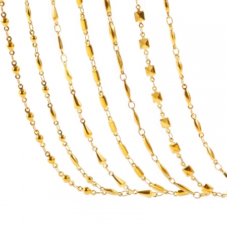 Immagine di Geometrica Collana All'Ingrosso, Catena a Maglia Fatta a Mano 18K Vero Oro Placcato 304 Acciaio Inossidabile, Donne PVD Ecologica Impermeabile Anti-Ossidante Ipoallergenico Squisito Elegante Regalo Gioielli Per Rivenditore, 40cm + 5cm Lunghezza, 1 Pz