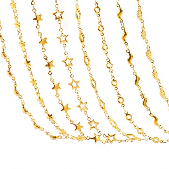 Picture of Wholesale Leaf Pentagram Star Handmade Link Chain Necklace, 18K Real Gold Plated 304 Stainless Steel, Women's Eco-friendly PVD Waterproof Anti-Tarnish Hypoallergenic Exquisite Stylish Gift Jewelry For Retailer, 40cm(15.7") + 5cm(2") long