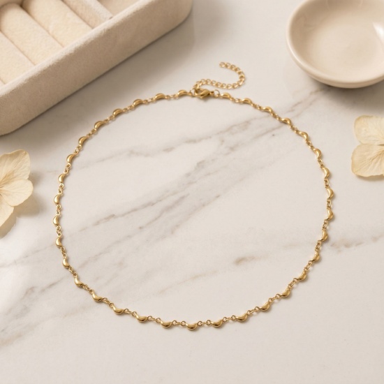 Picture of Wholesale Leaf Pentagram Star Handmade Link Chain Necklace, 18K Real Gold Plated 304 Stainless Steel, Women's Eco-friendly PVD Waterproof Anti-Tarnish Hypoallergenic Exquisite Stylish Gift Jewelry For Retailer, 40cm(15.7") + 5cm(2") long