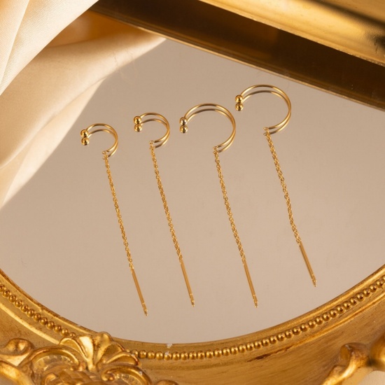 Picture of Wholesale Exquisite Stylish Ear Thread Threader Earrings, 18K Gold Plated 304 Stainless Steel, Women's Eco-friendly Gift Jewelry Supply