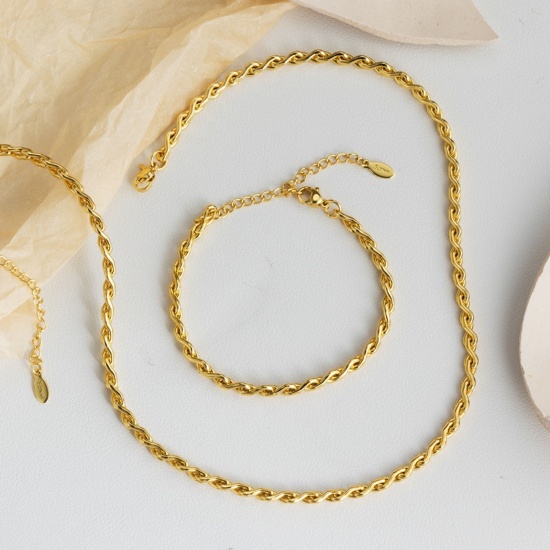 Immagine di Collana & Bracciale All'Ingrosso, Catena a Intrecciante Placcato Oro 18K 304 Acciaio Inossidabile, Donne Ecologico Squisito Elegante Regalo Gioielli Per Rivenditore, 1 Pz