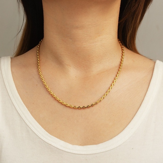 Immagine di Collana & Bracciale All'Ingrosso, Catena a Intrecciante Placcato Oro 18K 304 Acciaio Inossidabile, Donne Ecologico Squisito Elegante Regalo Gioielli Per Rivenditore, 1 Pz