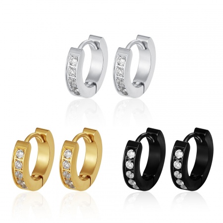 Immagine di Squisito Retrò Orecchini Ad Anello Abbraccio All'Ingrosso, Trasparente Strass Multicolore 304 Acciaio Inossidabile, Donne Ecologico Regalo Fornitura di Gioielli, 13mm x 3mm, 1 Paio