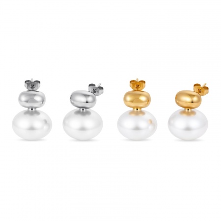 Immagine di Squisito Elegante Orecchini a Perno All'Ingrosso, Bianco Perla Imitato Acrilico Multicolore 304 Acciaio Inossidabile, Donne Ecologico Regalo Fornitura di Gioielli, 19.5mm x 16mm, 1 Paio
