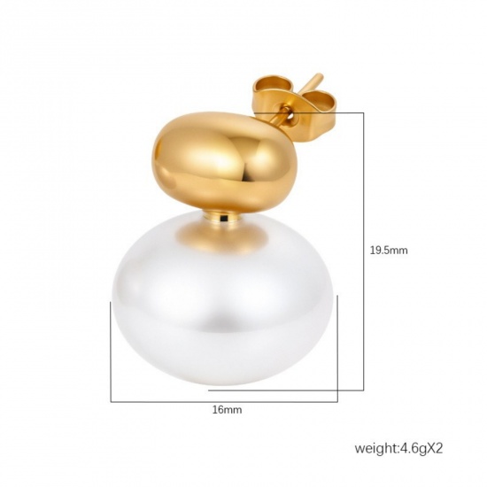 Immagine di Squisito Elegante Orecchini a Perno All'Ingrosso, Bianco Perla Imitato Acrilico Multicolore 304 Acciaio Inossidabile, Donne Ecologico Regalo Fornitura di Gioielli, 19.5mm x 16mm, 1 Paio