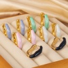 Picture of Wholesale Elegant Retro Hoop Earrings, Irregular Multicolor Enamel 18K Gold Plated 304 Stainless Steel, Women's Eco-friendly Gift Jewelry Supply, 25.5mm x 21mm