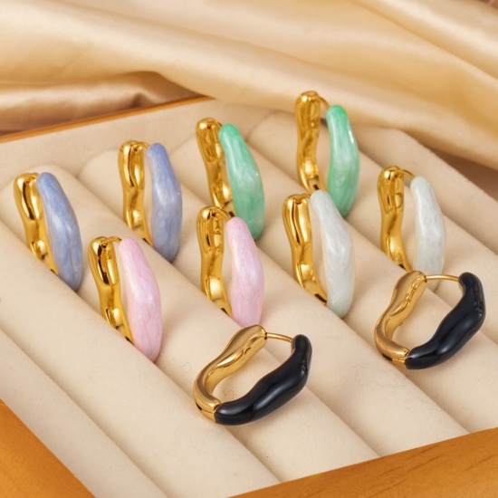 Immagine di Elegante Retrò Orecchini Circolari All'Ingrosso, Irregolare Multicolore Smalto Placcato Oro 18K 304 Acciaio Inossidabile, Donne Ecologico Regalo Fornitura di Gioielli, 25.5mm x 21mm, 1 Paio