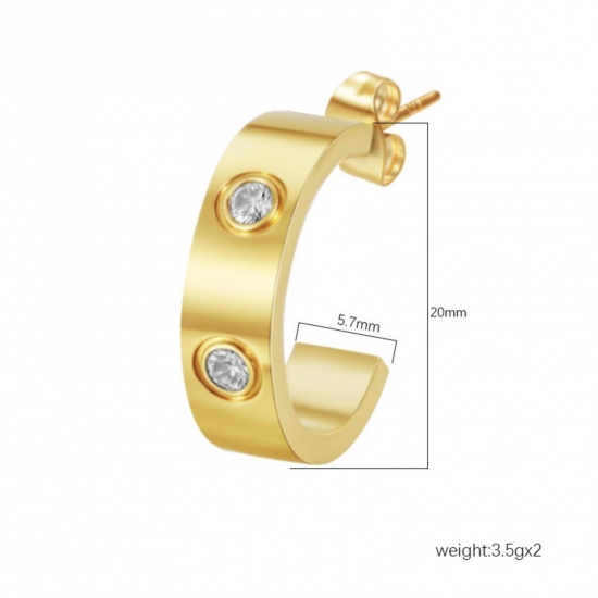 Immagine di Squisito Elegante Orecchini Ad Anello Abbraccio All'Ingrosso, Trasparente Strass Multicolore 304 Acciaio Inossidabile, Donne Ecologico Regalo Fornitura di Gioielli, 20mm x 5.7mm, 1 Paio