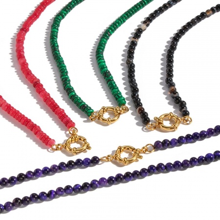 Immagine di Multicolore Collana di Perline All'Ingrosso, Placcato Oro 18K 304 Acciaio Inossidabile & Gemma, Donne PVD Ecologica Retrò Boemia Regalo Gioielli Per Rivenditore, 1 Pz
