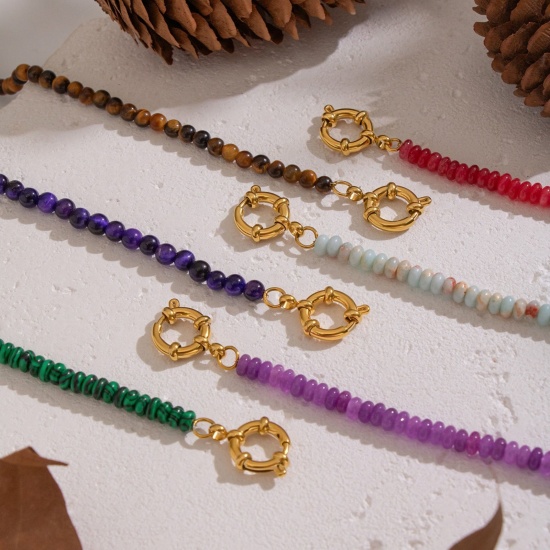 Immagine di Multicolore Collana di Perline All'Ingrosso, Placcato Oro 18K 304 Acciaio Inossidabile & Gemma, Donne PVD Ecologica Retrò Boemia Regalo Gioielli Per Rivenditore, 1 Pz