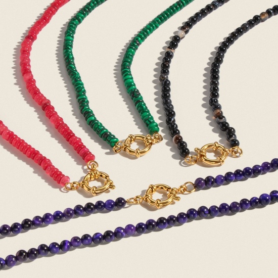 Immagine di Multicolore Collana di Perline All'Ingrosso, Placcato Oro 18K 304 Acciaio Inossidabile & Gemma, Donne PVD Ecologica Retrò Boemia Regalo Gioielli Per Rivenditore, 1 Pz