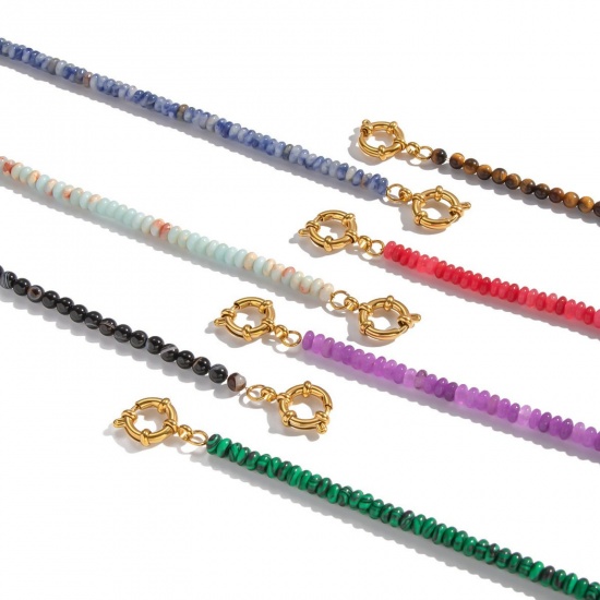 Immagine di Multicolore 304 Acciaio Inossidabile & Gemma Braccialetti con Perline All'Ingrosso, Placcato Oro 18K PVD Ecologica, Donne Retrò Boemia Regalo Fornitura di Gioielli, 1 Pz