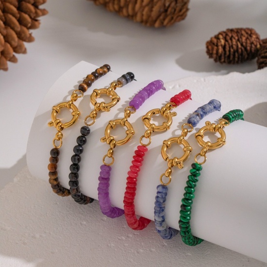 Immagine di Multicolore 304 Acciaio Inossidabile & Gemma Braccialetti con Perline All'Ingrosso, Placcato Oro 18K PVD Ecologica, Donne Retrò Boemia Regalo Fornitura di Gioielli, 1 Pz