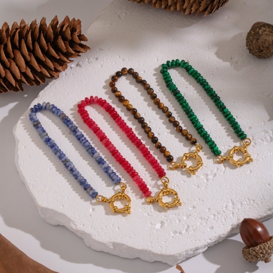 Immagine di Multicolore 304 Acciaio Inossidabile & Gemma Braccialetti con Perline All'Ingrosso, Placcato Oro 18K PVD Ecologica, Donne Retrò Boemia Regalo Fornitura di Gioielli, 1 Pz