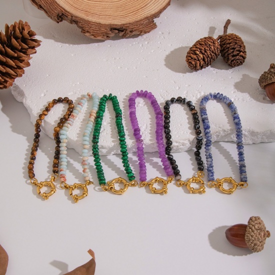 Immagine di Multicolore 304 Acciaio Inossidabile & Gemma Braccialetti con Perline All'Ingrosso, Placcato Oro 18K PVD Ecologica, Donne Retrò Boemia Regalo Fornitura di Gioielli, 1 Pz