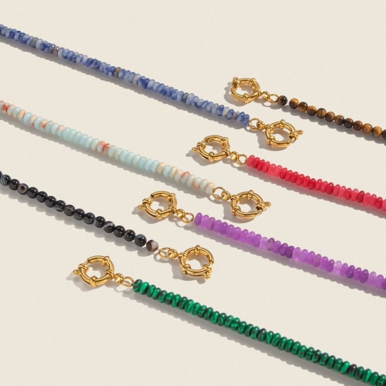 Immagine di Multicolore 304 Acciaio Inossidabile & Gemma Braccialetti con Perline All'Ingrosso, Placcato Oro 18K PVD Ecologica, Donne Retrò Boemia Regalo Fornitura di Gioielli, 1 Pz