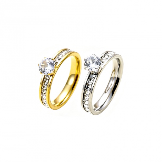 Picture of Wholesale Women's Gift Clear Rhinestone Unadjustable Rings, Multicolor 304 Stainless Steel, Eco-friendly Exquisite Stylish Jewelry Supply