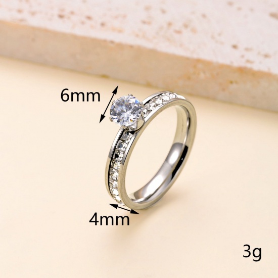 Picture of Wholesale Women's Gift Clear Rhinestone Unadjustable Rings, Multicolor 304 Stainless Steel, Eco-friendly Exquisite Stylish Jewelry Supply