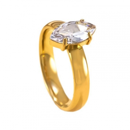 Immagine di Donne Regalo Trasparente Strass Non Regolabile Anello All'Ingrosso, Placcato Oro 18K 304 Acciaio Inossidabile, Placcatura Sottovuoto Squisito Elegante Fornitura di Gioielli, 1 Pz