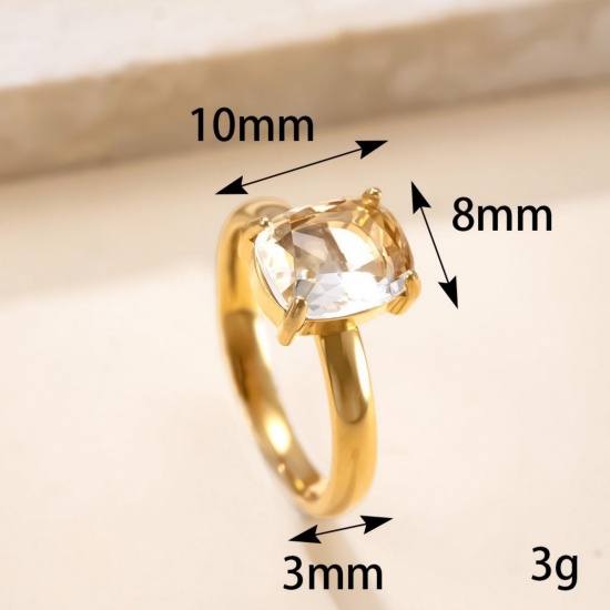 Picture of Wholesale Women's Gift Clear Rhinestone Unadjustable Rings, 18K Gold Plated 304 Stainless Steel, Vacuum Plating Exquisite Stylish Jewelry Supply