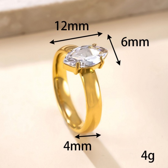 Picture of Wholesale Women's Gift Clear Rhinestone Unadjustable Rings, 18K Gold Plated 304 Stainless Steel, Vacuum Plating Exquisite Stylish Jewelry Supply