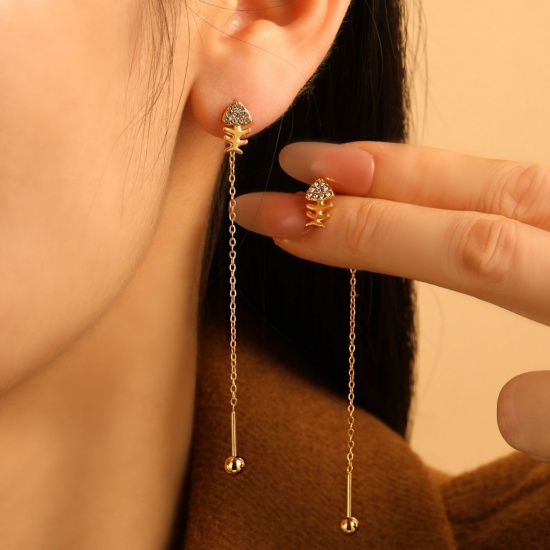 Picture of Wholesale Exquisite Stylish Ear Thread Threader Earrings, 24K Gold Plated 304 Stainless Steel, Women's Eco-friendly Gift Jewelry Supply
