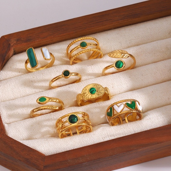 Immagine di Donne Regalo Anello All'Ingrosso, Placcato Oro 18K 304 Acciaio Inossidabile & Gemma, PVD Ecologica Stile Ins Elegante Fornitura di Gioielli, 18mm (taglia di US: 7.75), 1 Pz