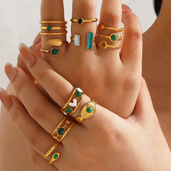 Immagine di Donne Regalo Anello All'Ingrosso, Placcato Oro 18K 304 Acciaio Inossidabile & Gemma, PVD Ecologica Stile Ins Elegante Fornitura di Gioielli, 18mm (taglia di US: 7.75), 1 Pz