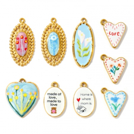 Picture of Eco-friendly PVD Waterproof Anti-Tarnish Hypoallergenic 304 Stainless Steel Charms Wholesale 18K Real Gold Plated Enamel Printed