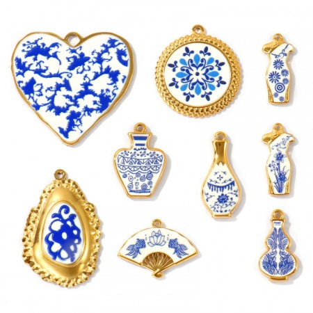 Picture of Eco-friendly PVD Waterproof Anti-Tarnish Hypoallergenic 304 Stainless Steel Charms Wholesale 18K Real Gold Plated Dark Blue
