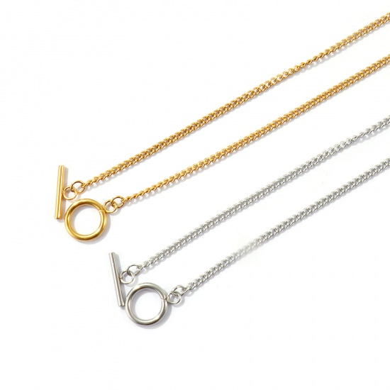 Imagen de Con Cierres de Palanca Collares Al Por Mayor, Cadenas de Curb Multicolor 304 Acero Inoxidable, Unisex PVD Ecológico Sencillo Hip Hop Regalo Joyería Para Minorista, 45cm longitud, Tamaño de la Cadena: 2.2mm, 1 Unidad