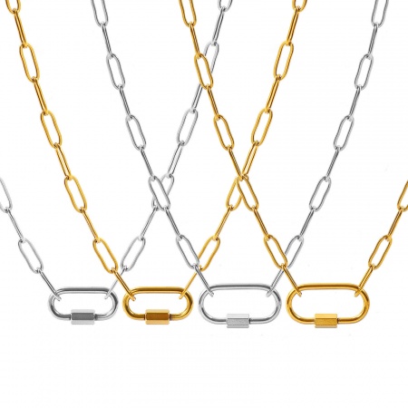 Bild von Großhandel Mit Schraubverschluss Büroklammerkette Charmträger Halskette, Bunt 304 Edelstahl, Unisex Umweltfreundliche PVD Einfach Hip Hop Geschenk Schmuck für Einzelhändler, Kettengröße: 4mm
