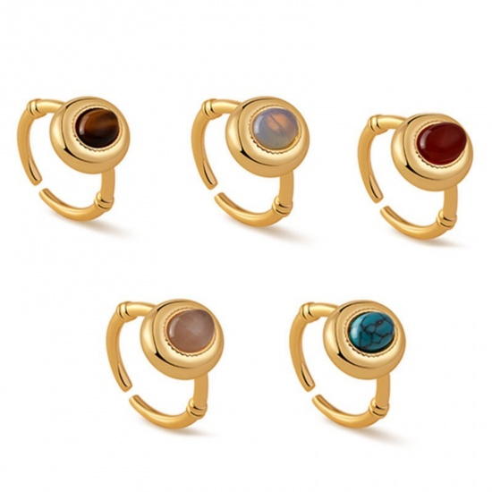 Bild von Großhandel Frauen Geschenk Offen Verstellbar Ring, 18K Vergoldet Edelstein & Messing, Stilvoll Elegant Schmuckbedarf, 17.3mm（US Größe:7)