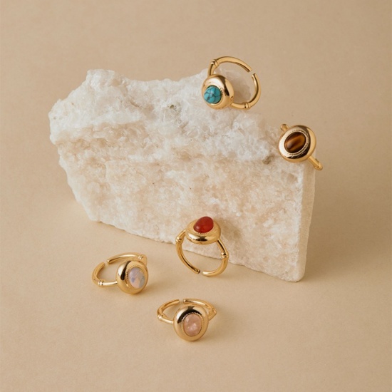 Bild von Großhandel Frauen Geschenk Offen Verstellbar Ring, 18K Vergoldet Edelstein & Messing, Stilvoll Elegant Schmuckbedarf, 17.3mm（US Größe:7)